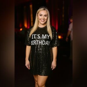 Black Sequin 'It's My Birthday' Party Dress
